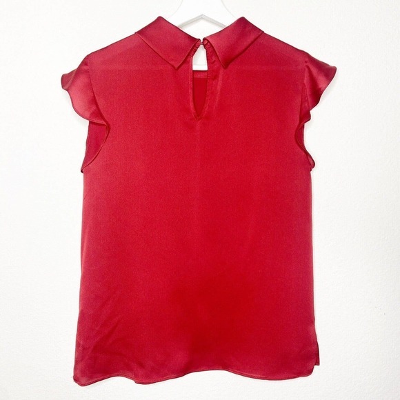 VINCE CAMUTO Ruffle Flutter Sleeve Mock Neck Merlot Blouse XS - Picture 6 of 8